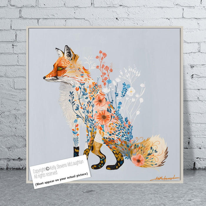 Fox in Bloom | Original Acrylic Painting on Canvas Framed | Kelly Stevens-McLaughlan