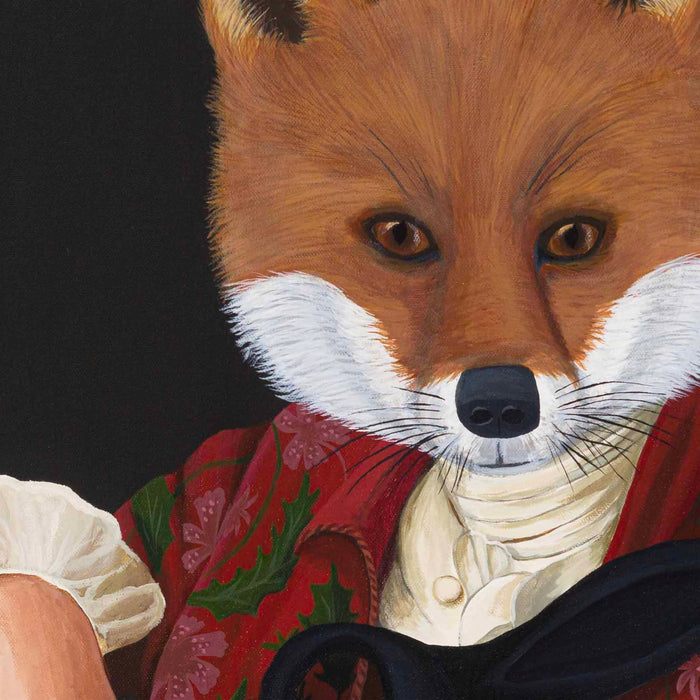 The Masked Fox in Red Jacket | Original Acrylic Painting on Canvas Framed | Kelly Stevens-McLaughlan