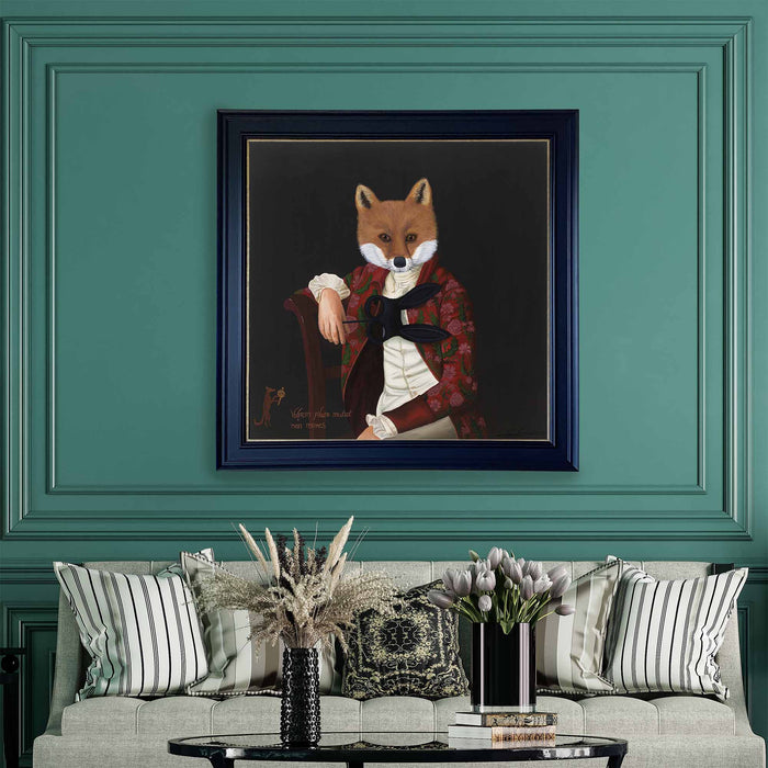 The Masked Fox in Red Jacket | Original Acrylic Painting on Canvas Framed | Kelly Stevens-McLaughlan