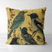 Handmade cushion/pillow cover illustration of a flock of birds perched on branches on a rust orange background