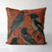 Handmade cushion/pillow cover illustration of a flock of birds perched on branches on a green background