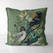 Handmade cushion/pillow cover illustration of a flock of birds perched on branches on a turqouise blue background