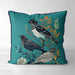 Handmade cushion/pillow cover illustration of a flock of birds perched on branches on a yellow background