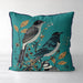 Handmade cushion/pillow cover illustration of a flock of birds perched on branches on a yellow background