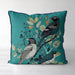 Handmade cushion/pillow cover illustration of a flock of birds perched on branches on a yellow background