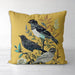 Handmade cushion/pillow cover illustration of a flock of birds perched on branches on a rust orange background