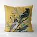 Handmade cushion/pillow cover illustration of a flock of birds perched on branches on a rust orange background