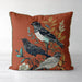 Handmade cushion/pillow cover illustration of a flock of birds perched on branches on a green background