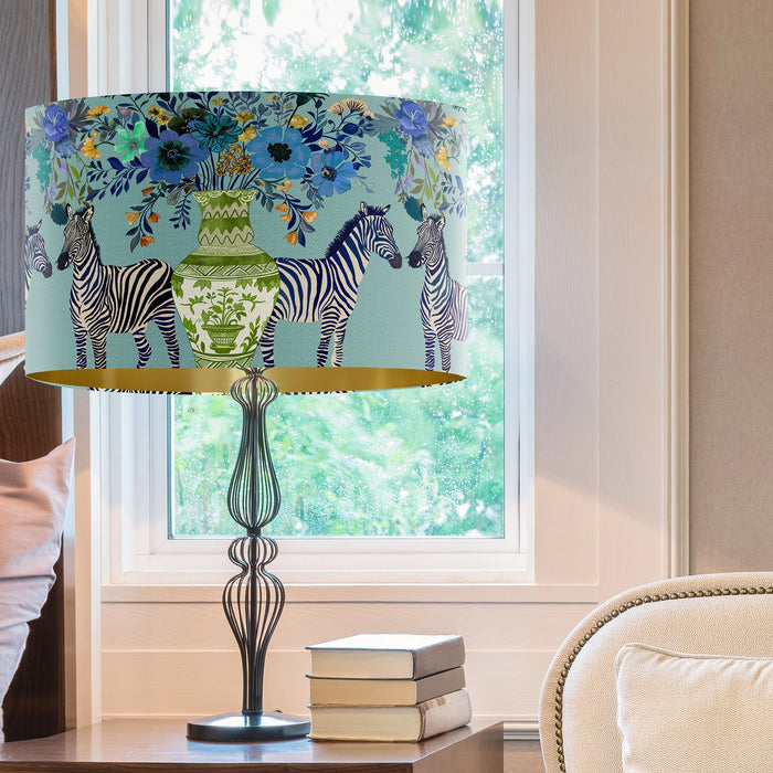 Zebra Twins on Aquamarine Chinoiserie Wholesale Lampshade