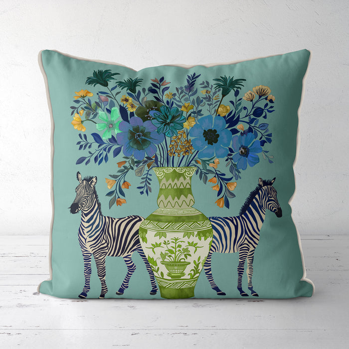 Chinoiserie Zebra Twins Cushion Pillow Choice of Luxury Velvet / Cotton / Outdoor