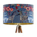 A maximalist design of Zebra's, chinoiserie vases and colourful flowers on a blue backdrop on a large sized 40x25cm handcrafted fabric lampshade by artist Kelly Stevens-McLaughlan