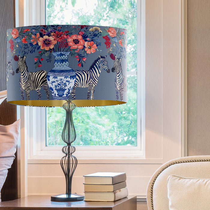 Zebra Twins on Blue Chinoiserie Wholesale Lampshade