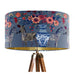 A maximalist design of Zebra's, chinoiserie vases and colourful flowers on a blue backdrop on a Extra large sized 45x25cm handcrafted fabric lampshade by artist Kelly Stevens-McLaughlan