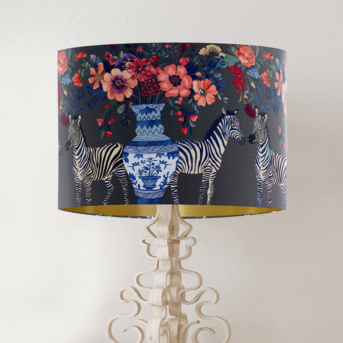 Zebra Twins on Charcoal Chinoiserie Wholesale Lampshade