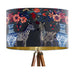 A maximalist design of Zebra's, chinoiserie vases and colourful flowers on a charcoal backdrop on a large sized 40x25cm handcrafted fabric lampshade by artist Kelly Stevens-McLaughlan