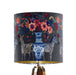 A maximalist design of Zebra's, chinoiserie vases and colourful flowers on a charcoal backdrop on a small sized 20x18cm handcrafted fabric lampshade by artist Kelly Stevens-McLaughlan