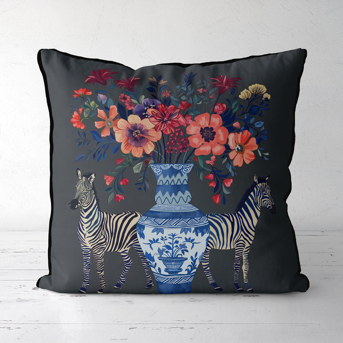 Chinoiserie Zebra Twins Cushion Pillow Choice of Luxury Velvet / Cotton / Outdoor