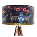 A maximalist design of Zebra's, chinoiserie vases and colourful flowers on a charcoal backdrop on a Extra large sized 45x25cm handcrafted fabric lampshade by artist Kelly Stevens-McLaughlan