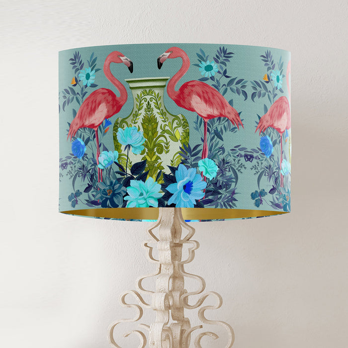 Flamingo Twins on Aquamarine Chinoiserie Wholesale Lampshade