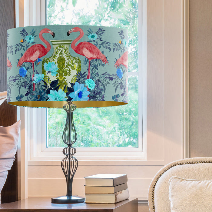 Flamingo Twins on Aquamarine Chinoiserie Wholesale Lampshade