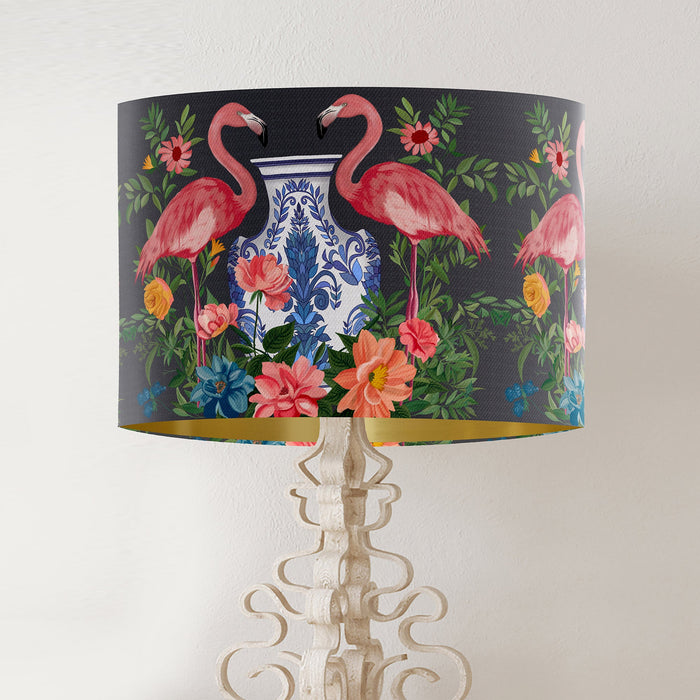 Flamingo Twins on Charcoal Chinoiserie Wholesale Lampshade