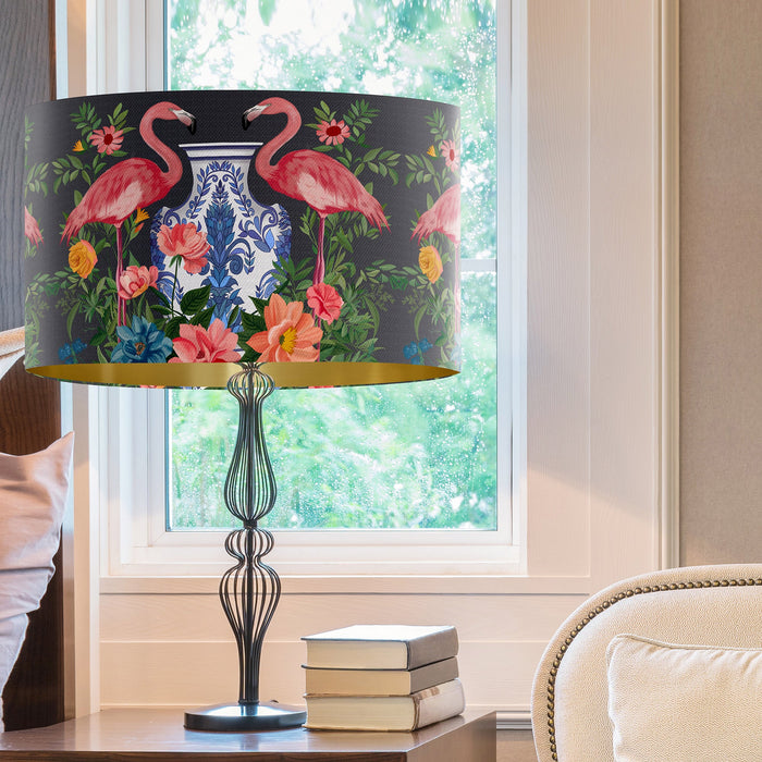 Flamingo Twins on Charcoal Chinoiserie Wholesale Lampshade