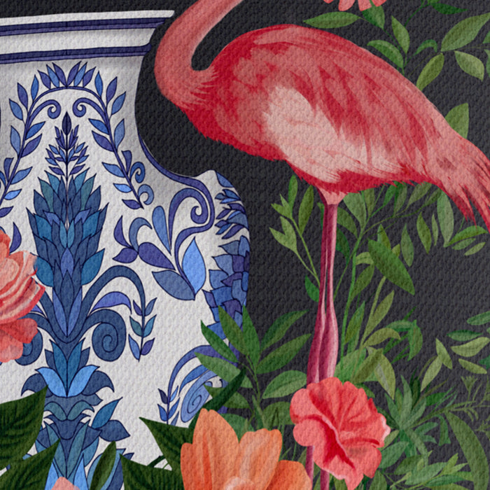 Chinoiserie Lampshade, Flamingo Twins on Charcoal, Bird Drum Shade, Ceiling Pendant