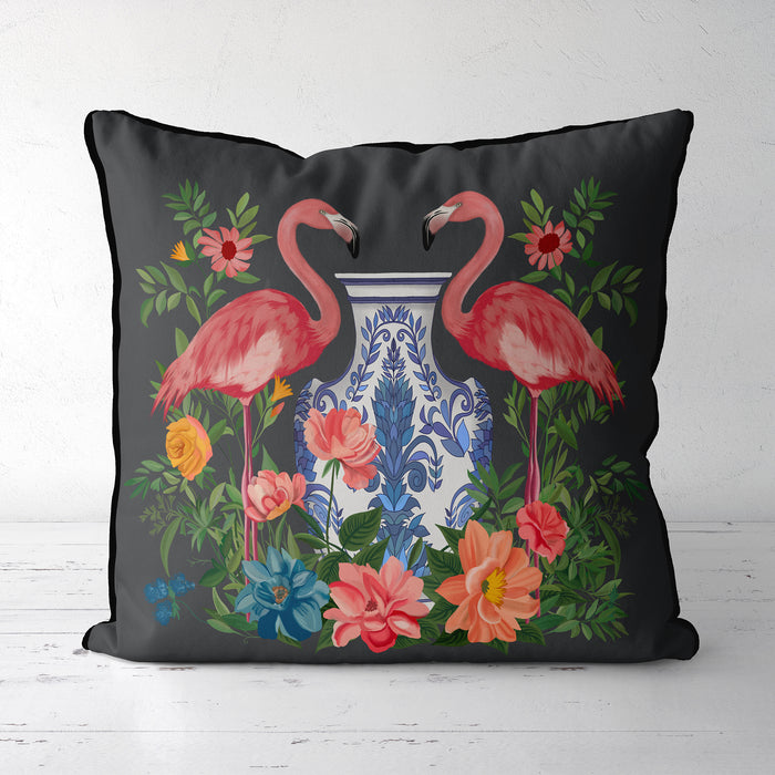 Chinoiserie Flamingo Twins Cushion Pillow Choice of Luxury Velvet / Cotton / Outdoor