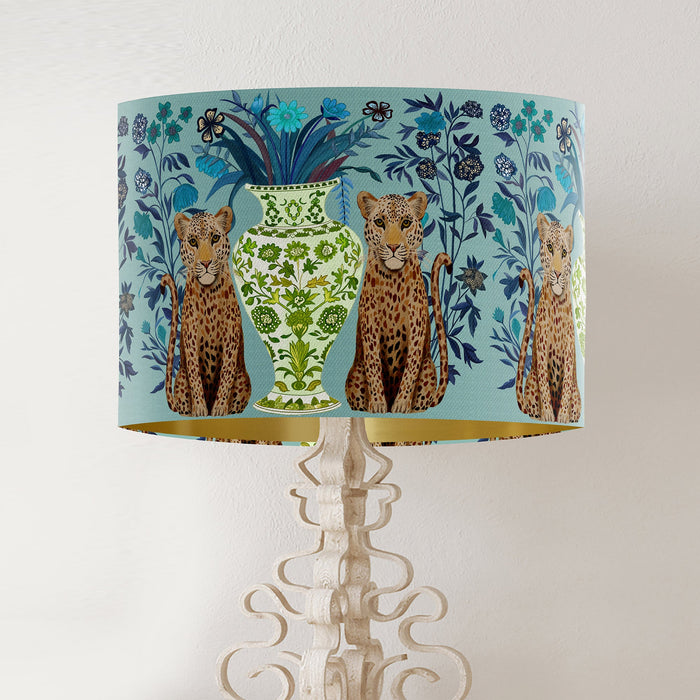 Leopard Bouquet Twins on Aquamarine Chinoiserie Wholesale Lampshade