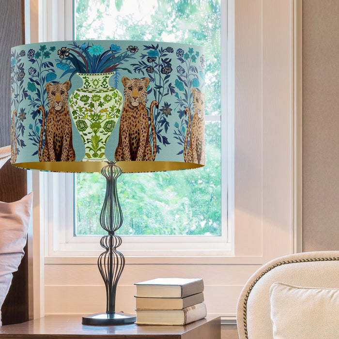 Leopard Bouquet Twins on Aquamarine Chinoiserie Wholesale Lampshade