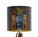 A maximalist design of leopards, chinoiserie vases and colourful flowers on a charcoal backdrop on a small sized 20x18cm handcrafted fabric lampshade by artist Kelly Stevens-McLaughlan