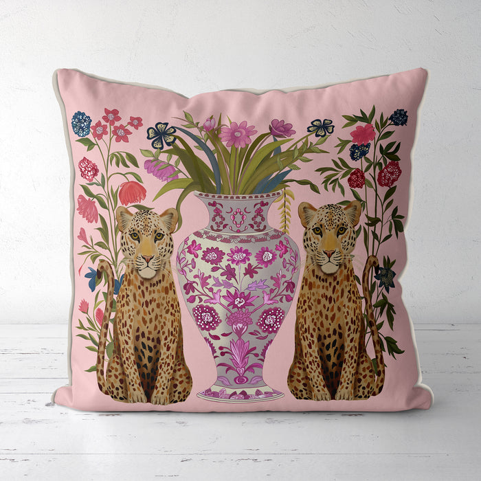 Chinoiserie Leopard Bouquet Twins Cushion Pillow Choice of Luxury Velvet / Cotton / Outdoor