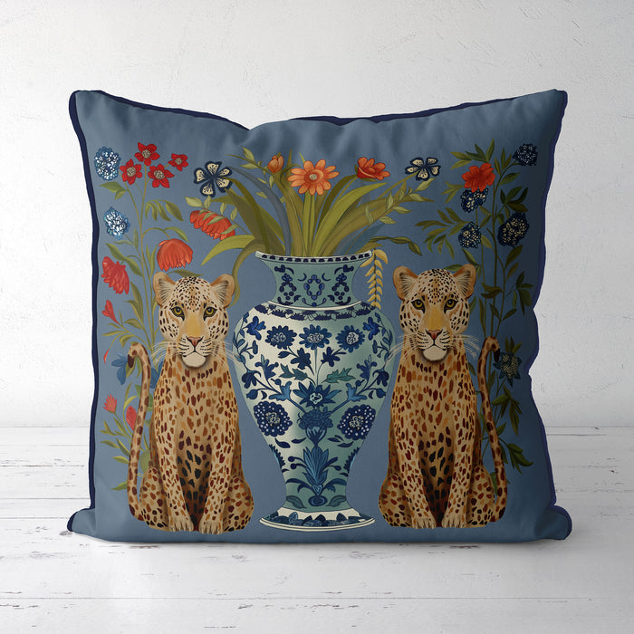 Chinoiserie Leopard Bouquet Twins Cushion Pillow Choice of Luxury Velvet / Cotton / Outdoor