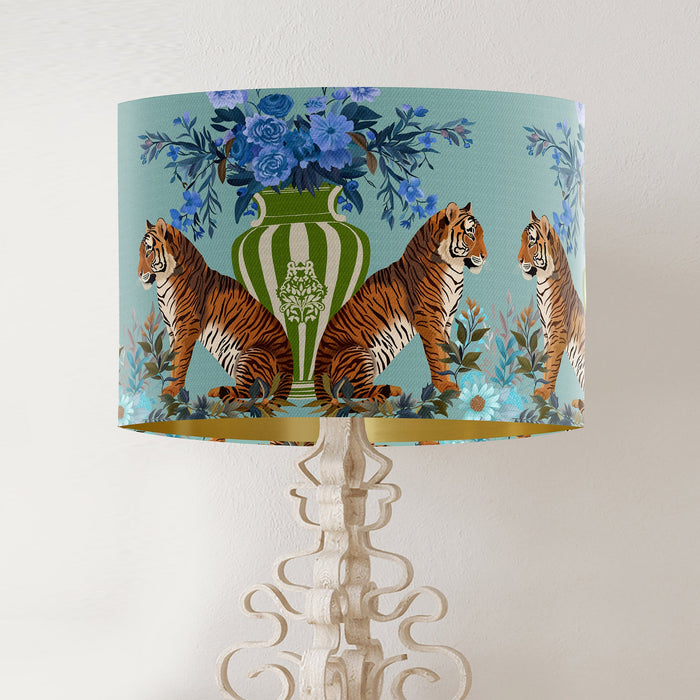 Tiger Twins on Aquamarine Chinoiserie Wholesale Lampshade