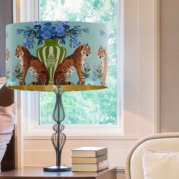 Tiger Twins on Aquamarine Chinoiserie Wholesale Lampshade