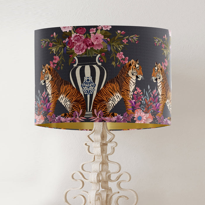 Tiger Twins on Charcoal Chinoiserie Wholesale Lampshade