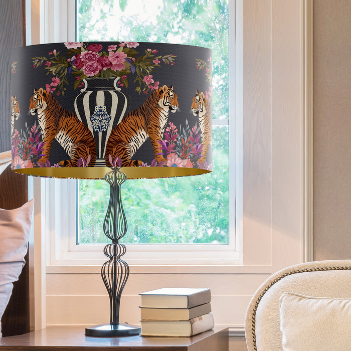 Tiger Twins on Charcoal Chinoiserie Wholesale Lampshade