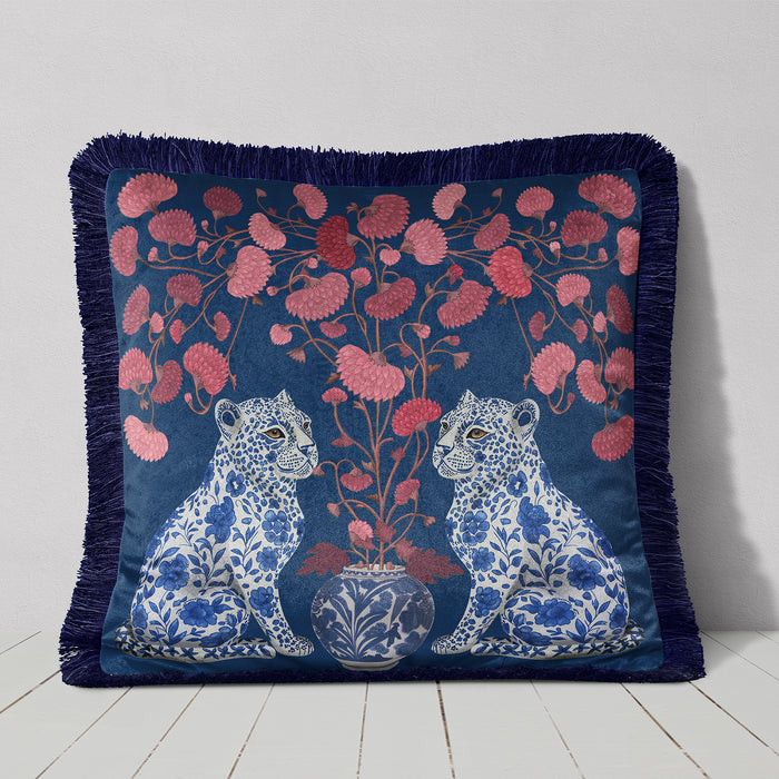 Chinoiserie Leopard Twins Cushion Pillow Choice of Luxury Velvet / Cotton / Outdoor