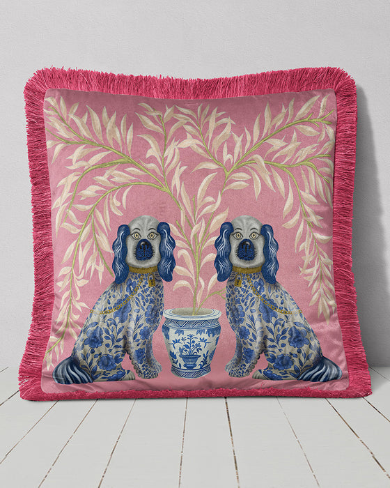 Staffordshire Dog Twins Chinoiserie Cushion Pillow, Choice of Luxury Velvet, Cotton or Outdoor