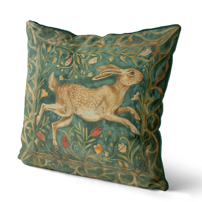 Cottontail Whimsical Hare Green Cushion / Throw Pillow