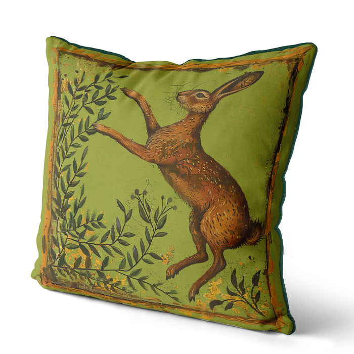 Beauvais Hare Farmhouse Green Cushion / Throw Pillow