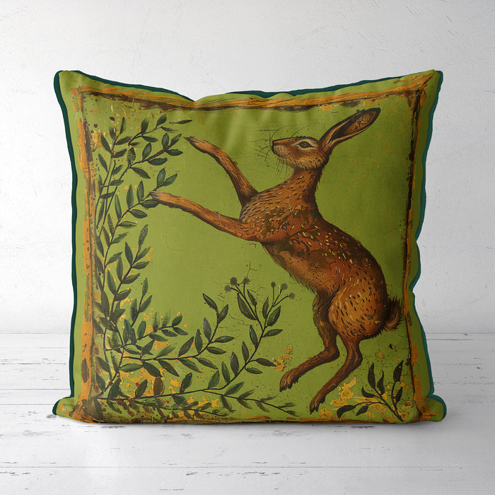 Beauvais Hare Farmhouse Green Cushion / Throw Pillow