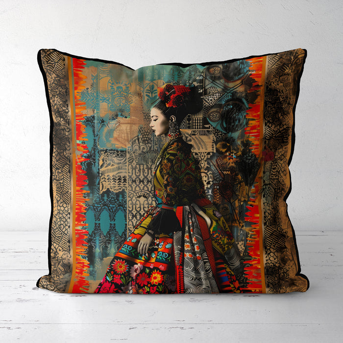 Boho Mexcan  Cushion Throw Pillow Cover: Frida, Sunset Mesa