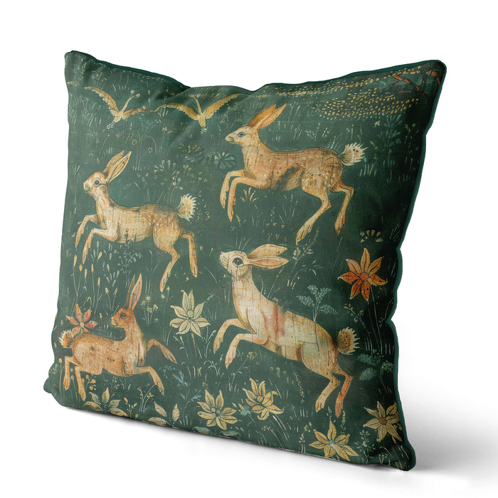 Woodland Hare Dew Bright Meadow Green Cushion / Throw Pillow