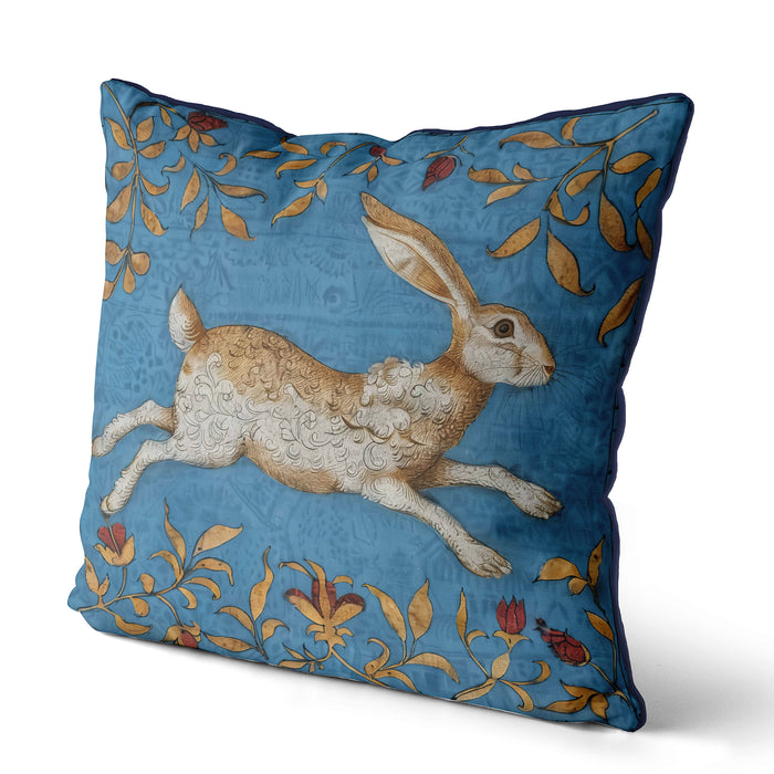 Woodland Hare Wind-swift Blue Cushion / Throw Pillow