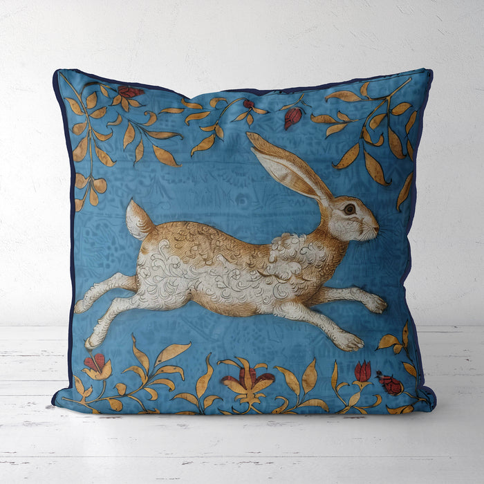 Woodland Hare Wind-swift Blue Cushion / Throw Pillow