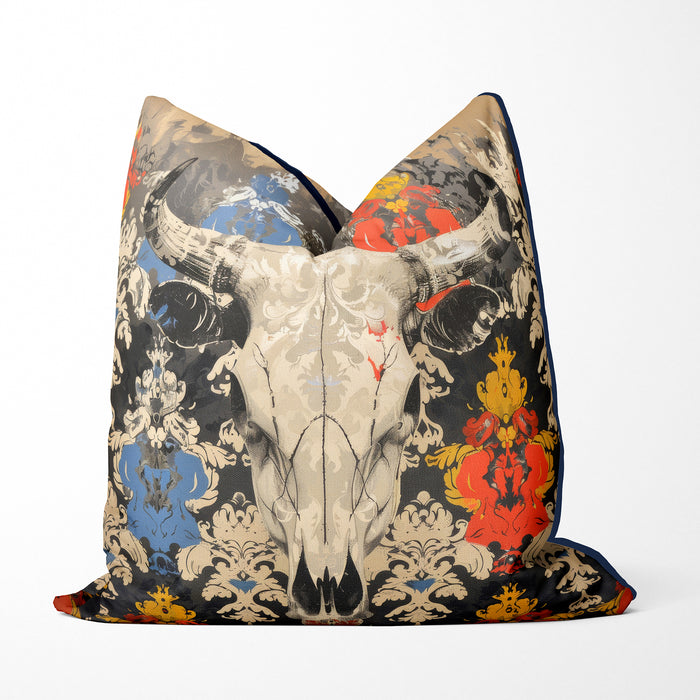 Cow Skull Cushion Throw Pillow Cover: SouthWest Flock, Sunset Mesa