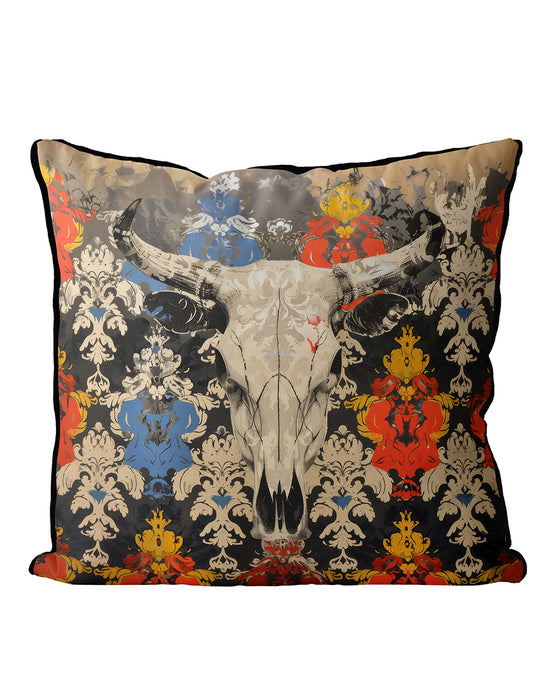 Cow Skull Cushion Throw Pillow Cover: SouthWest Flock, Sunset Mesa