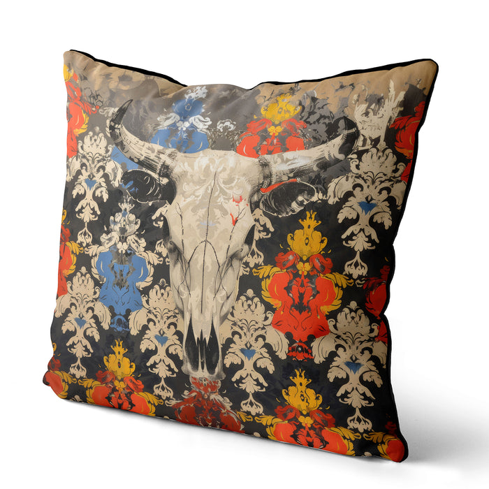 Cow Skull Cushion Throw Pillow Cover: SouthWest Flock, Sunset Mesa