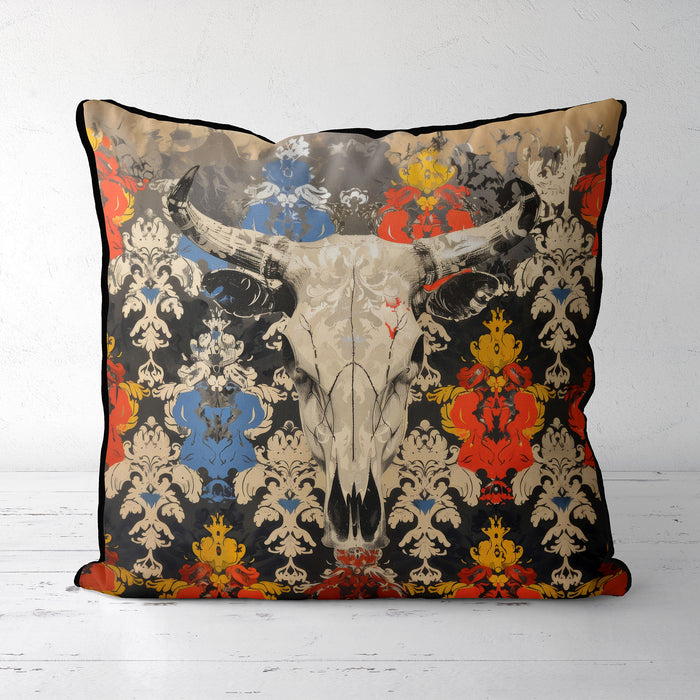 Cow Skull Cushion Throw Pillow Cover: SouthWest Flock, Sunset Mesa